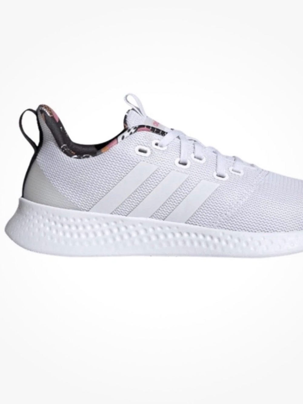 adidas White Knit Sneakers with Pink Accent and Black Heel Tab